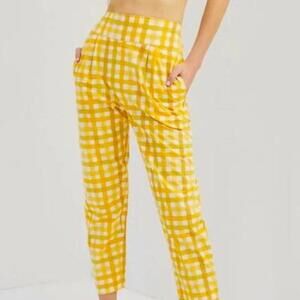 Anthropologie SFW Jolie Yellow Gingham Tapered Pants cottagecore NWT